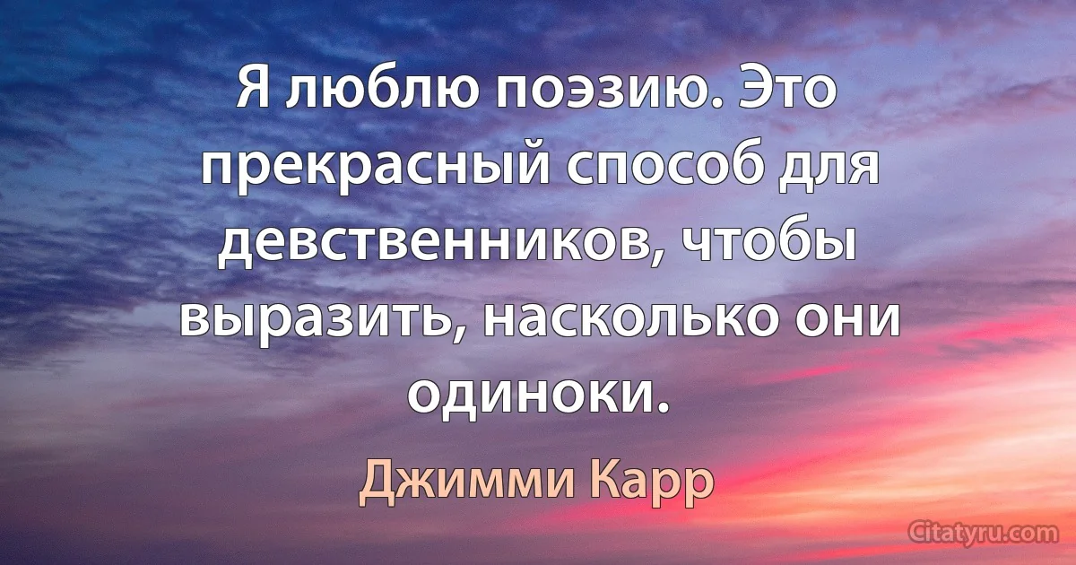 Я люблю поэзию. Это прекрасный способ для девственников, чтобы выразить, насколько они одиноки. (Джимми Карр)