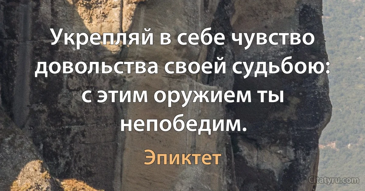 Укрепляй в себе чувство довольства своей судьбою: с этим оружием ты непобедим. (Эпиктет)