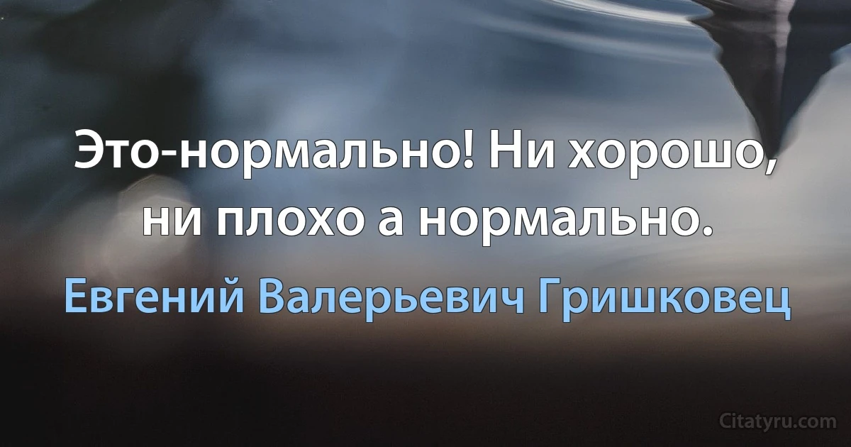 Это-нормально! Ни хорошо, ни плохо а нормально. (Евгений Валерьевич Гришковец)