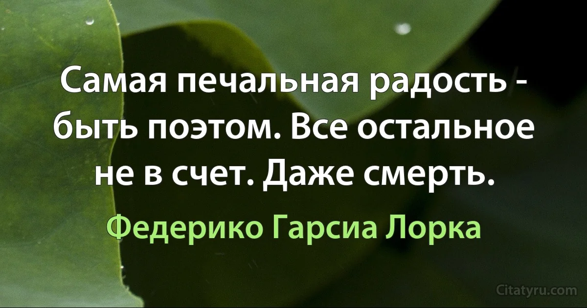 Самая печальная радость - быть поэтом. Все остальное не в счет. Даже смерть. (Федерико Гарсиа Лорка)