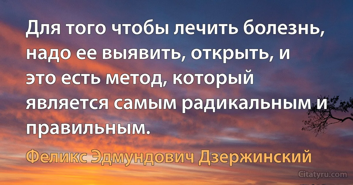 Для того чтобы лечить болезнь, надо ее выявить, открыть, и это есть метод, который является самым радикальным и правильным. (Феликс Эдмундович Дзержинский)