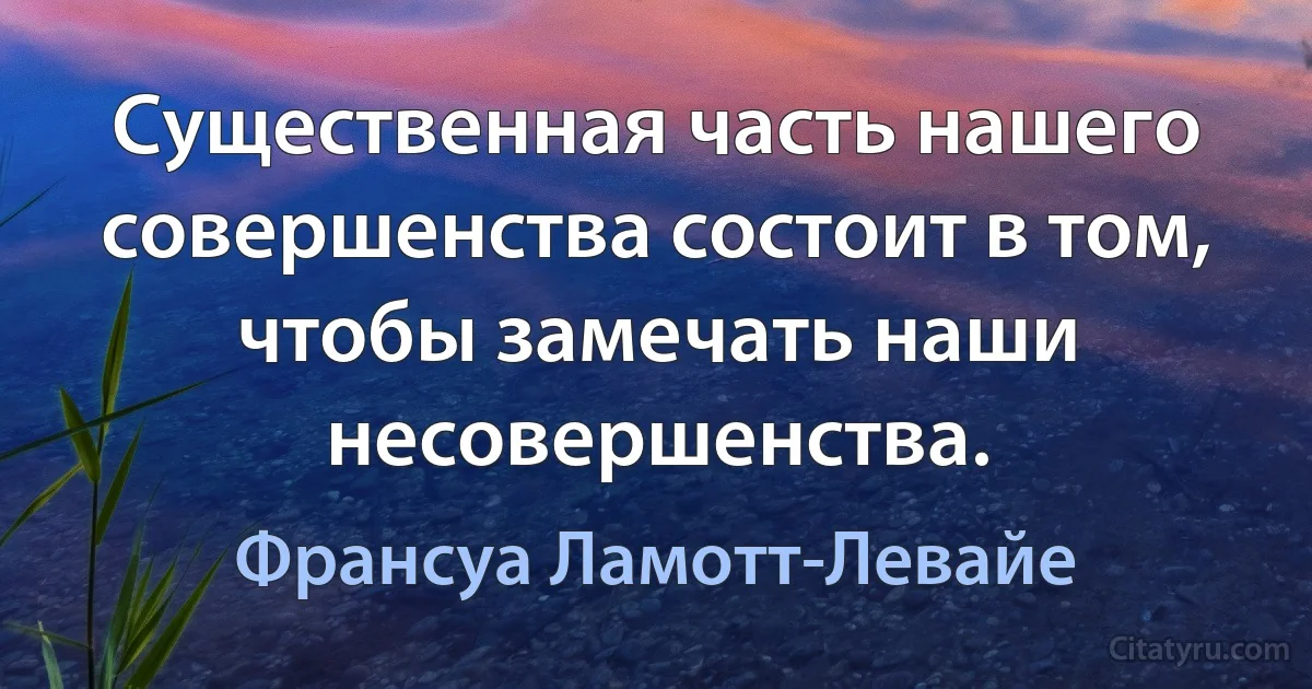 Существенная часть нашего совершенства состоит в том, чтобы замечать наши несовершенства. (Франсуа Ламотт-Левайе)