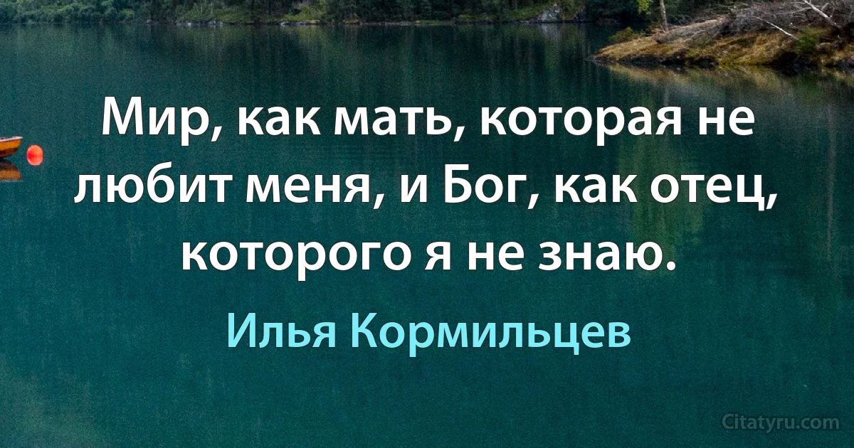 Мир, как мать, которая не любит меня, и Бог, как отец, которого я не знаю. (Илья Кормильцев)