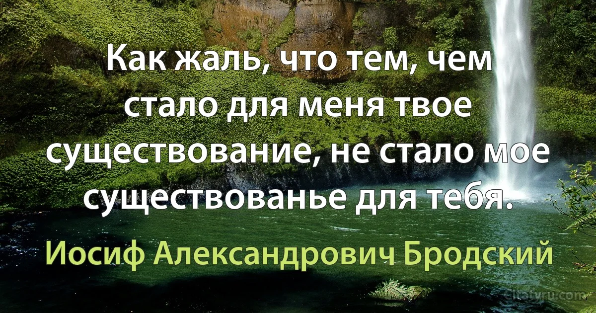 Как жаль, что тем, чем стало для меня твое существование, не стало мое существованье для тебя. (Иосиф Александрович Бродский)