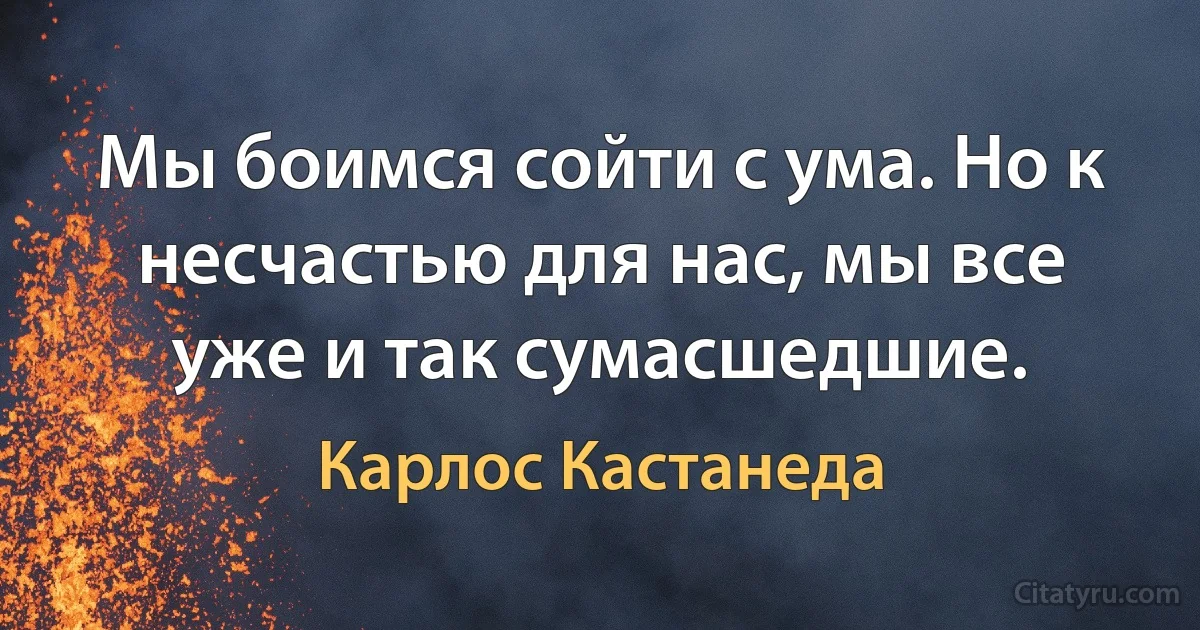 Мы боимся сойти с ума. Но к несчастью для нас, мы все
уже и так сумасшедшие. (Карлос Кастанеда)