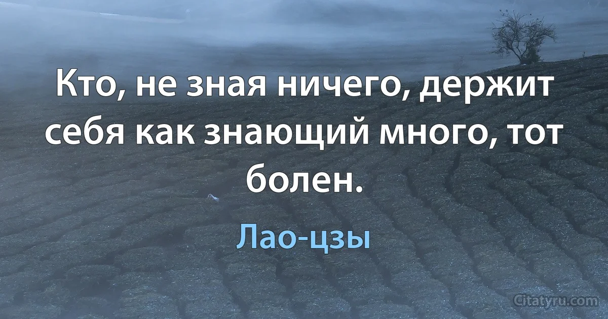 Кто, не зная ничего, держит себя как знающий много, тот болен. (Лао-цзы)