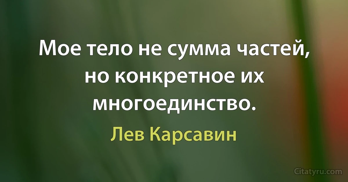 Мое тело не сумма частей, но конкретное их многоединство. (Лев Карсавин)