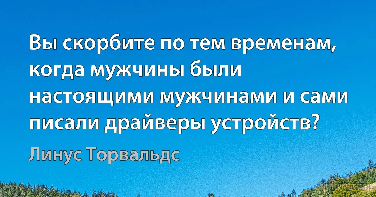 Вы скорбите по тем временам, когда мужчины были настоящими мужчинами и сами писали драйверы устройств? (Линус Торвальдс)