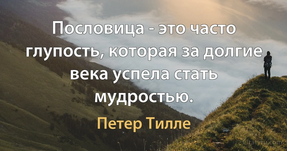 Пословица - это часто глупость, которая за долгие века успела стать мудростью. (Петер Тилле)