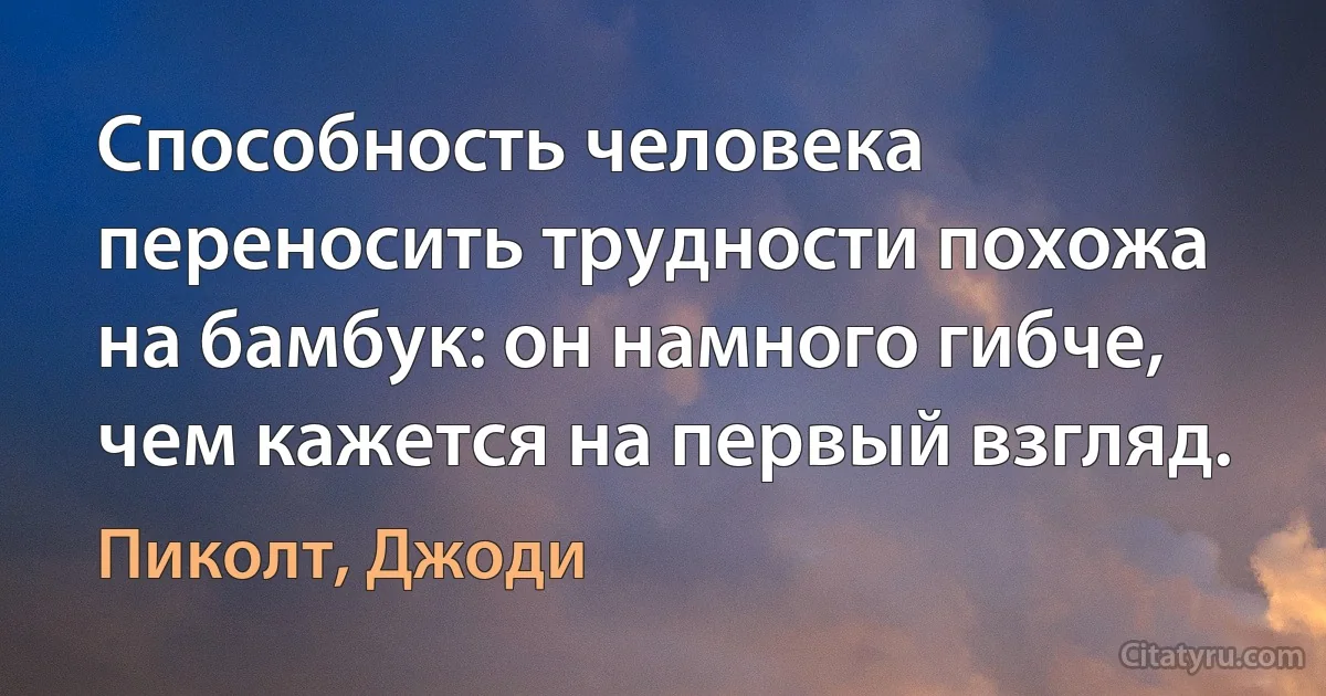 Способность человека переносить трудности похожа на бамбук: он намного гибче, чем кажется на первый взгляд. (Пиколт, Джоди)