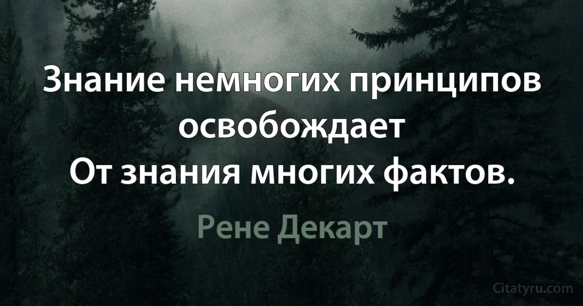 Знание немногих принципов освобождает
От знания многих фактов. (Рене Декарт)