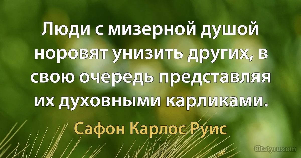 Люди с мизерной душой норовят унизить других, в свою очередь представляя их духовными карликами. (Сафон Карлос Руис)