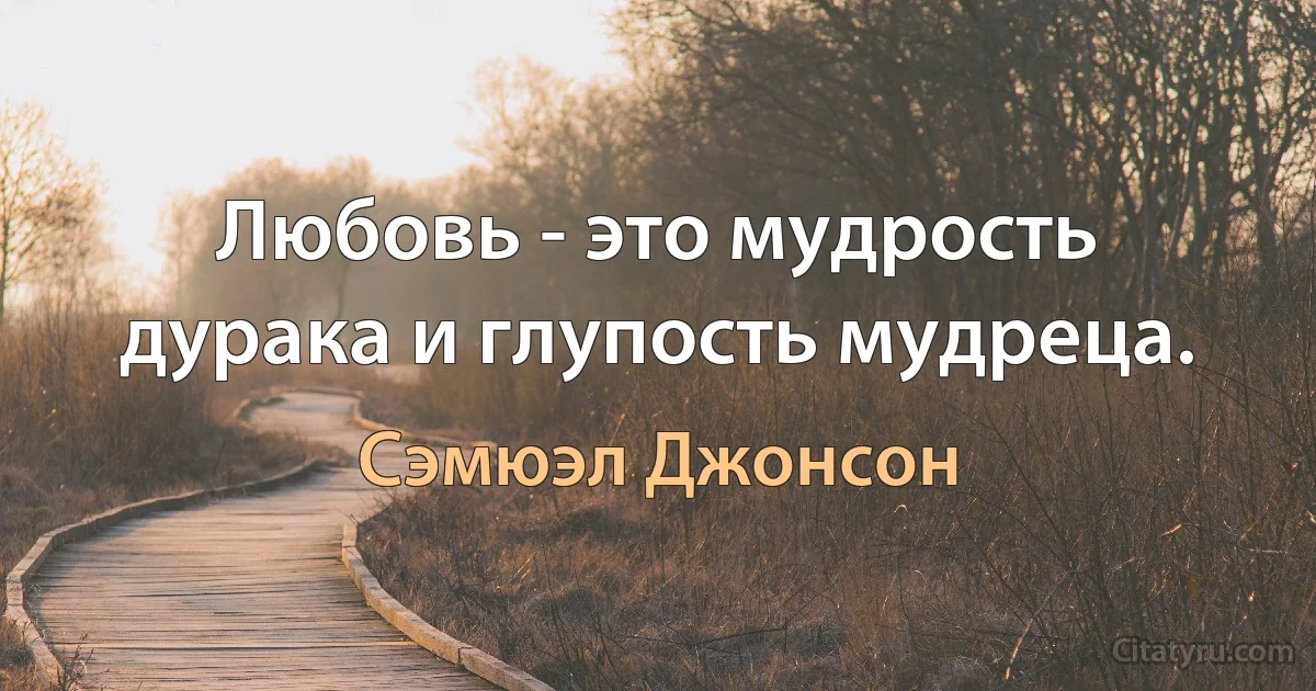 Любовь - это мудрость дурака и глупость мудреца. (Сэмюэл Джонсон)