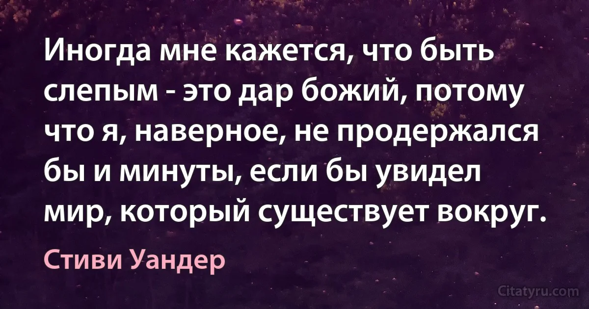 Иногда мне кажется, что быть слепым - это дар божий, потому что я, наверное, не продержался бы и минуты, если бы увидел мир, который существует вокруг. (Стиви Уандер)