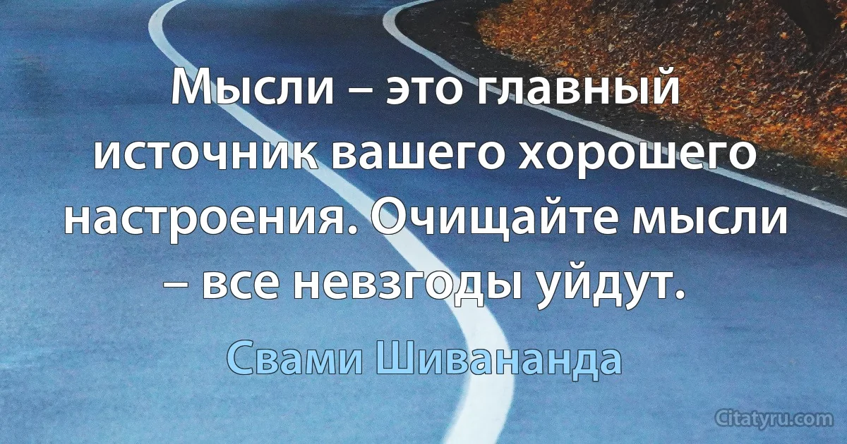 Мысли – это главный источник вашего хорошего настроения. Очищайте мысли – все невзгоды уйдут. (Свами Шивананда)