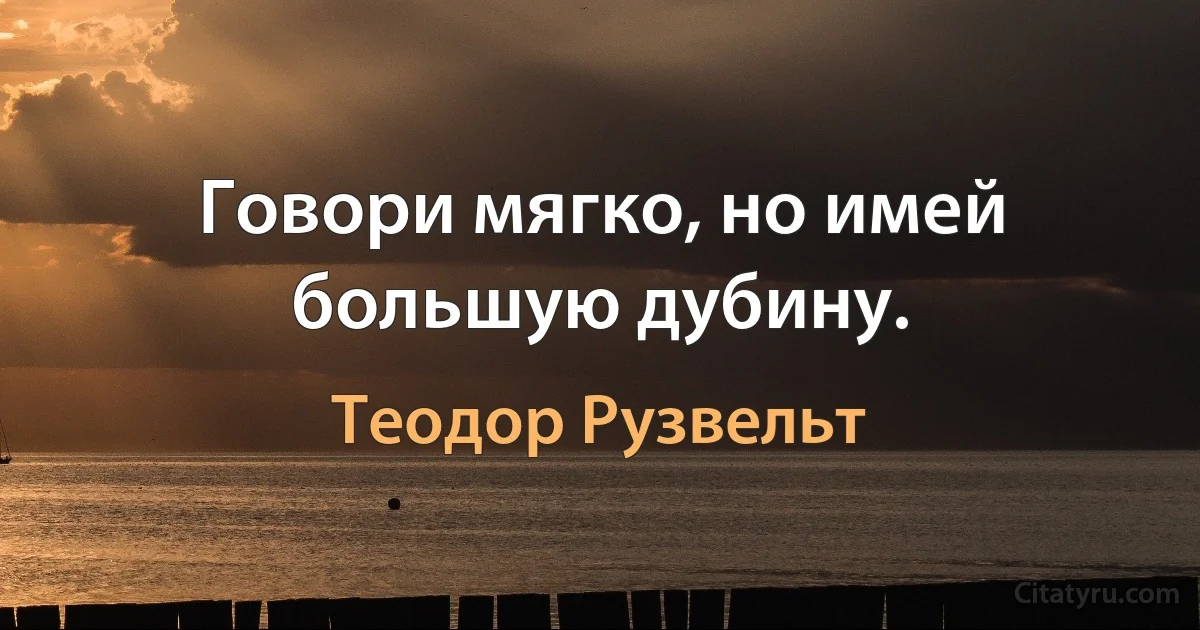 Говори мягко, но имей большую дубину. (Теодор Рузвельт)