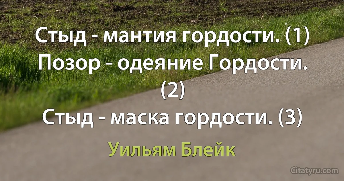 Стыд - мантия гордости. (1)
Позор - одеяние Гордости. (2)
Стыд - маска гордости. (3) (Уильям Блейк)