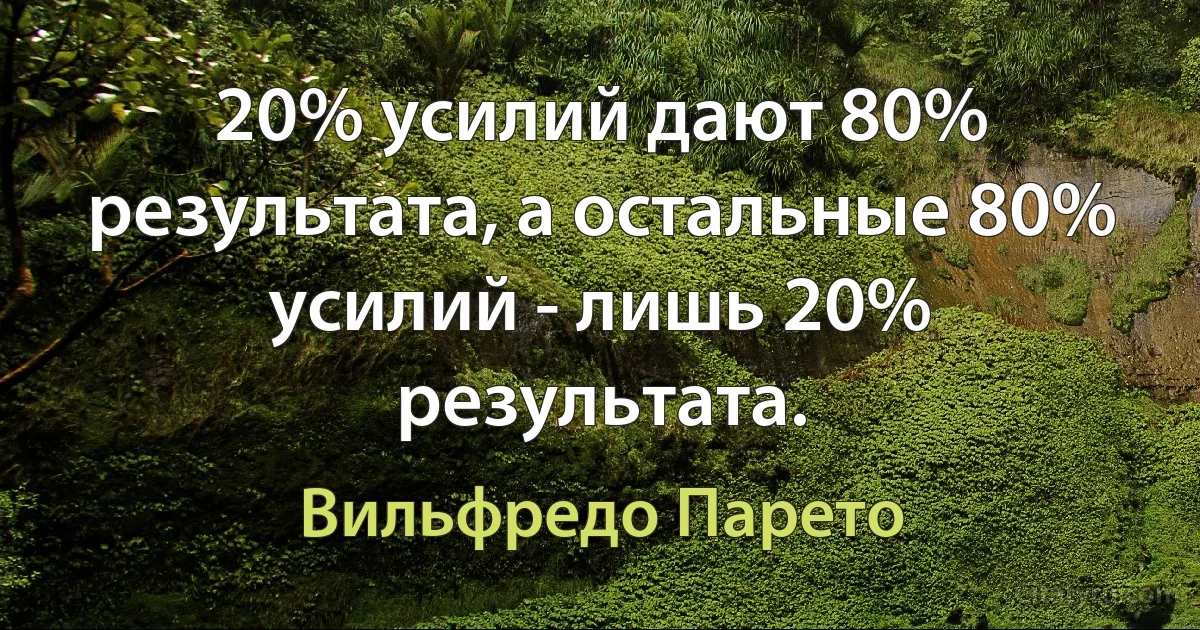 20% усилий дают 80% результата, а остальные 80% усилий - лишь 20% результата. (Вильфредо Парето)