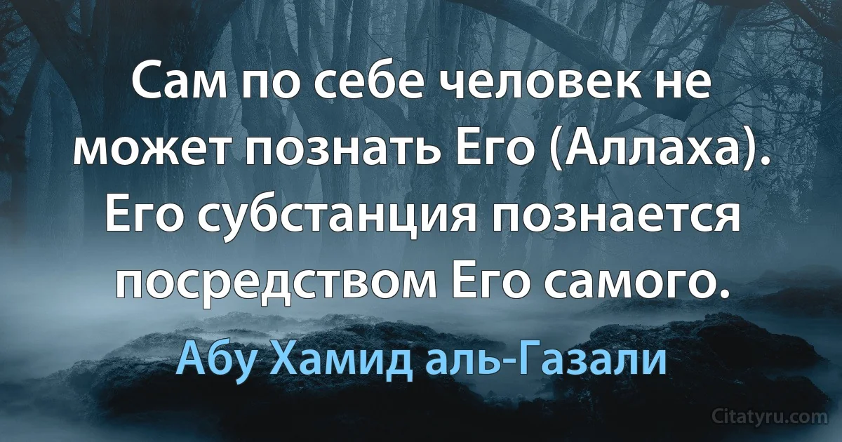 Сам по себе человек не может познать Его (Аллаха). Его субстанция познается посредством Его самого. (Абу Хамид аль-Газали)