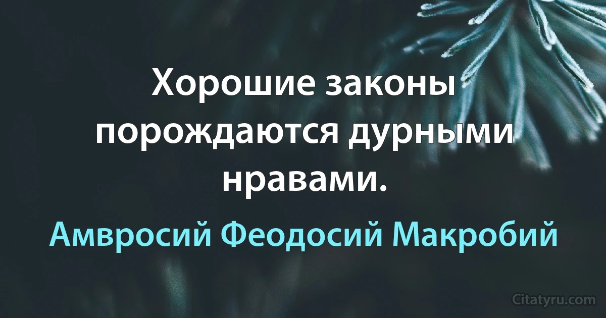 Хорошие законы порождаются дурными нравами. (Амвросий Феодосий Макробий)