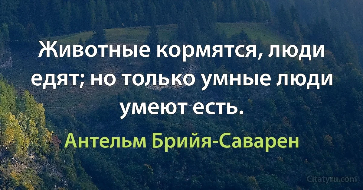 Животные кормятся, люди едят; но только умные люди умеют есть. (Антельм Брийя-Саварен)