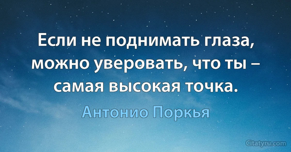 Если не поднимать глаза, можно уверовать, что ты – самая высокая точка. (Антонио Поркья)