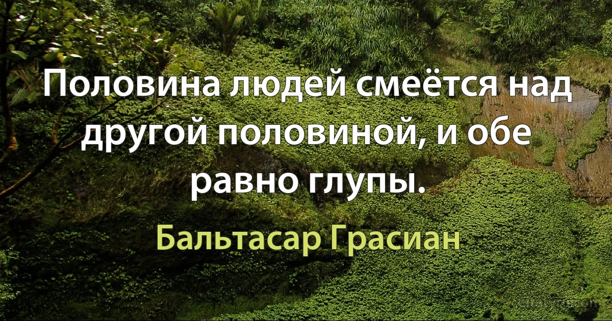 Половина людей смеётся над другой половиной, и обе равно глупы. (Бальтасар Грасиан)