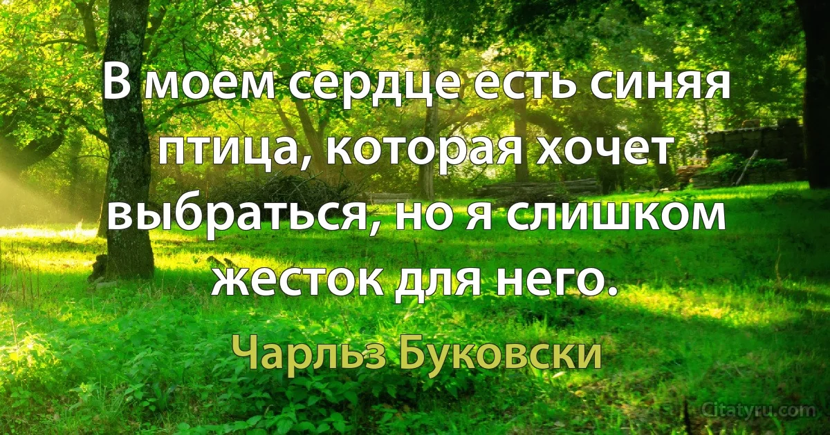 В моем сердце есть синяя птица, которая хочет выбраться, но я слишком жесток для него. (Чарльз Буковски)