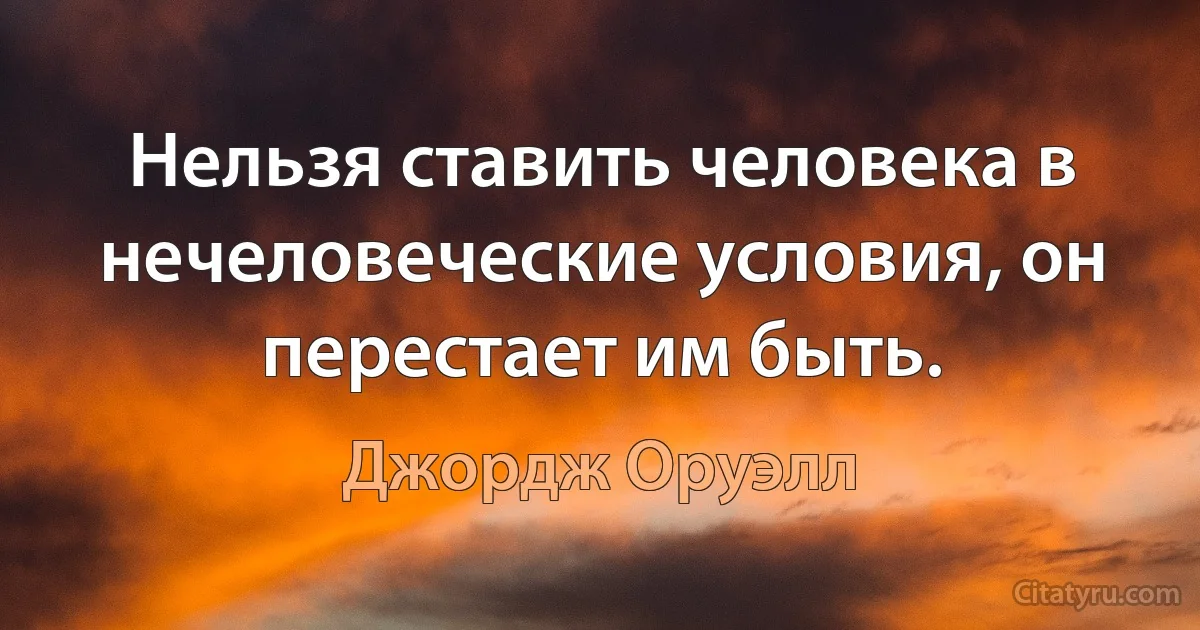 Нельзя ставить человека в нечеловеческие условия, он перестает им быть. (Джордж Оруэлл)