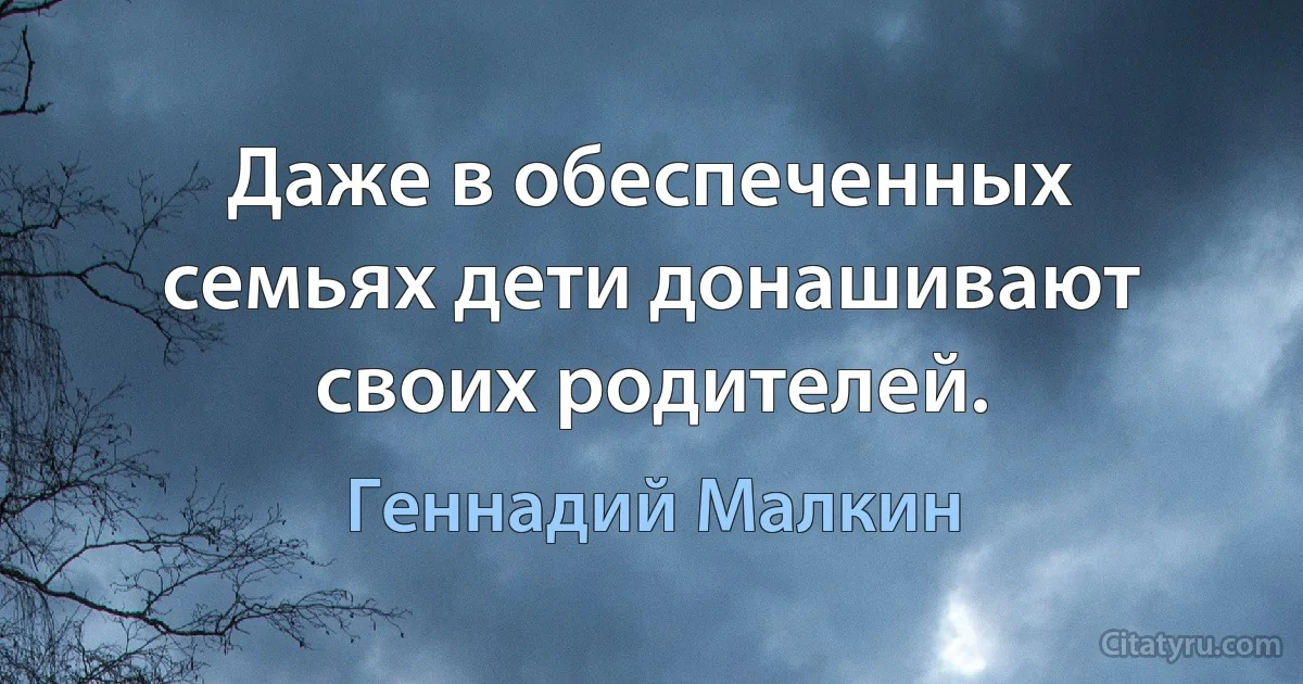 Даже в обеспеченных семьях дети донашивают своих родителей. (Геннадий Малкин)