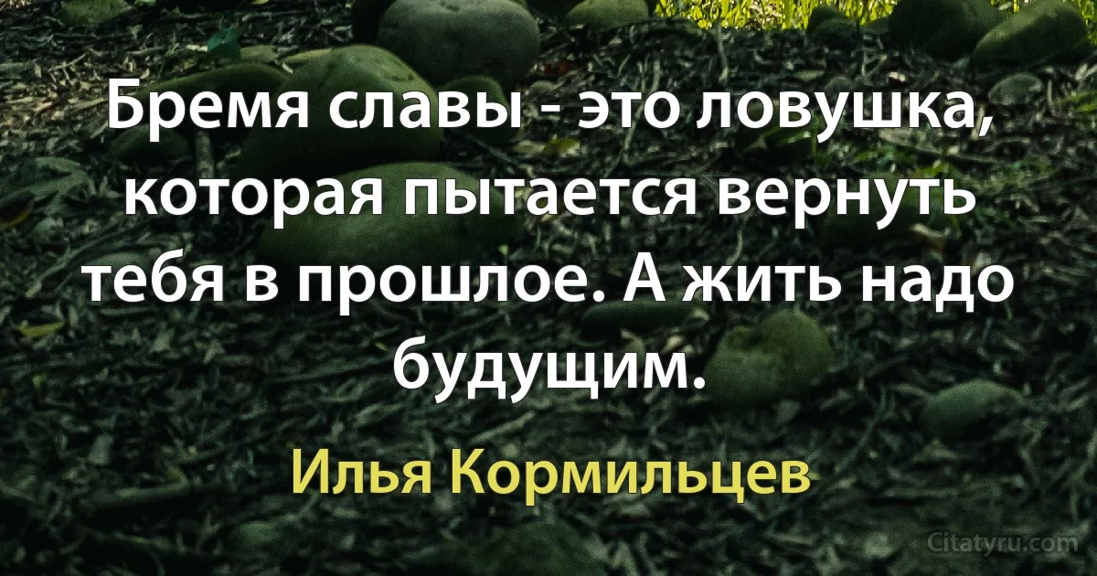 Бремя славы - это ловушка, которая пытается вернуть тебя в прошлое. А жить надо будущим. (Илья Кормильцев)