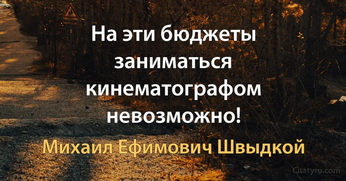 На эти бюджеты заниматься кинематографом невозможно! (Михаил Ефимович Швыдкой)