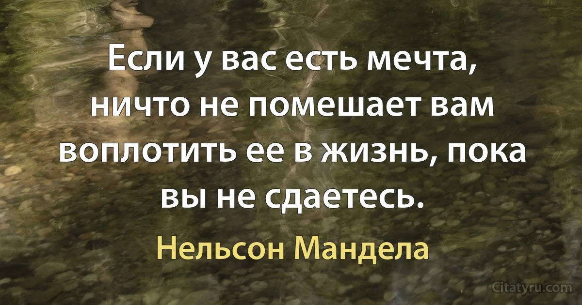 Если у вас есть мечта, ничто не помешает вам воплотить ее в жизнь, пока вы не сдаетесь. (Нельсон Мандела)