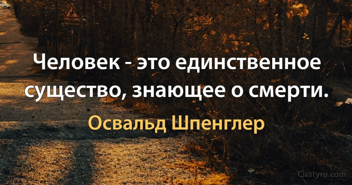 Человек - это единственное существо, знающее о смерти. (Освальд Шпенглер)