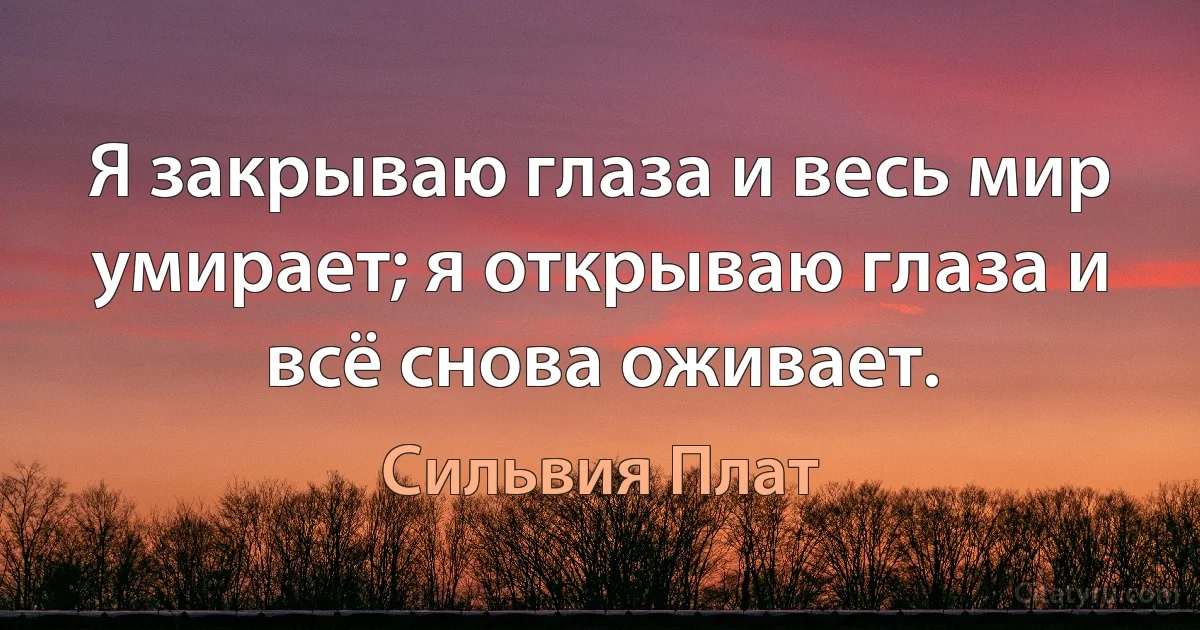 Я закрываю глаза и весь мир умирает; я открываю глаза и всё снова оживает. (Сильвия Плат)