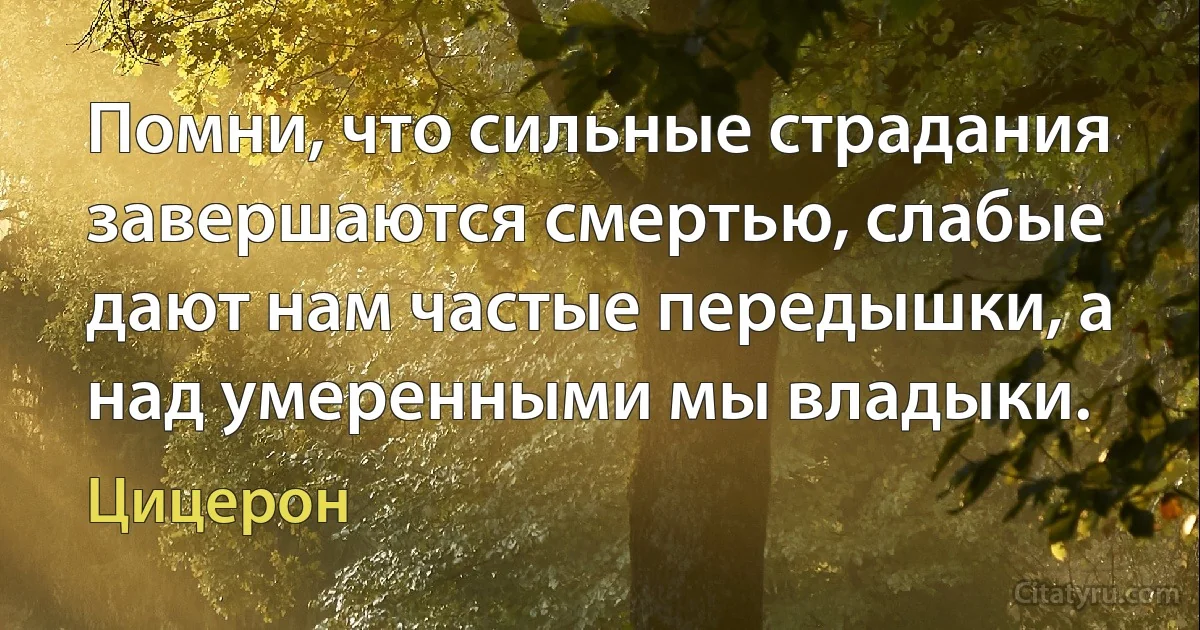 Помни, что сильные страдания завершаются смертью, слабые дают нам частые передышки, а над умеренными мы владыки. (Цицерон)