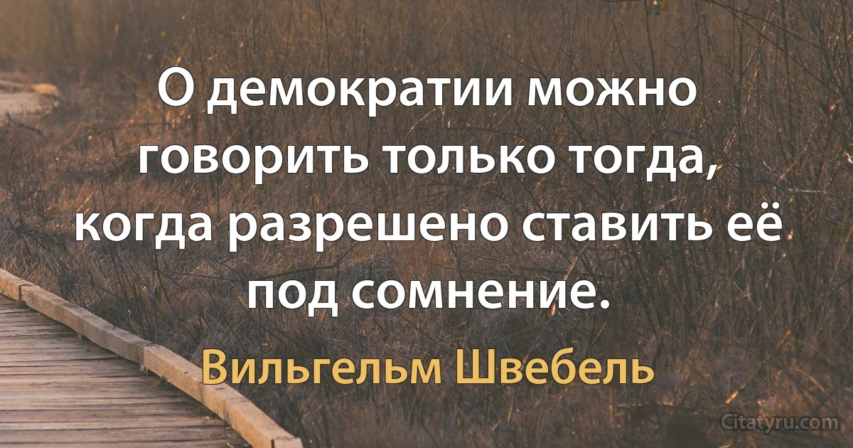 О демократии можно говорить только тогда, когда разрешено ставить её под сомнение. (Вильгельм Швебель)