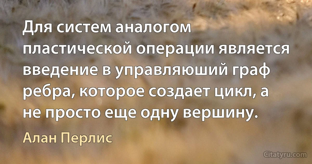 Для систем аналогом пластической операции является введение в управляюший граф ребра, которое создает цикл, а не просто еще одну вершину. (Алан Перлис)