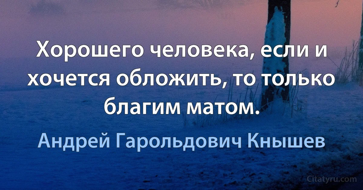 Хорошего человека, если и хочется обложить, то только благим матом. (Андрей Гарольдович Кнышев)