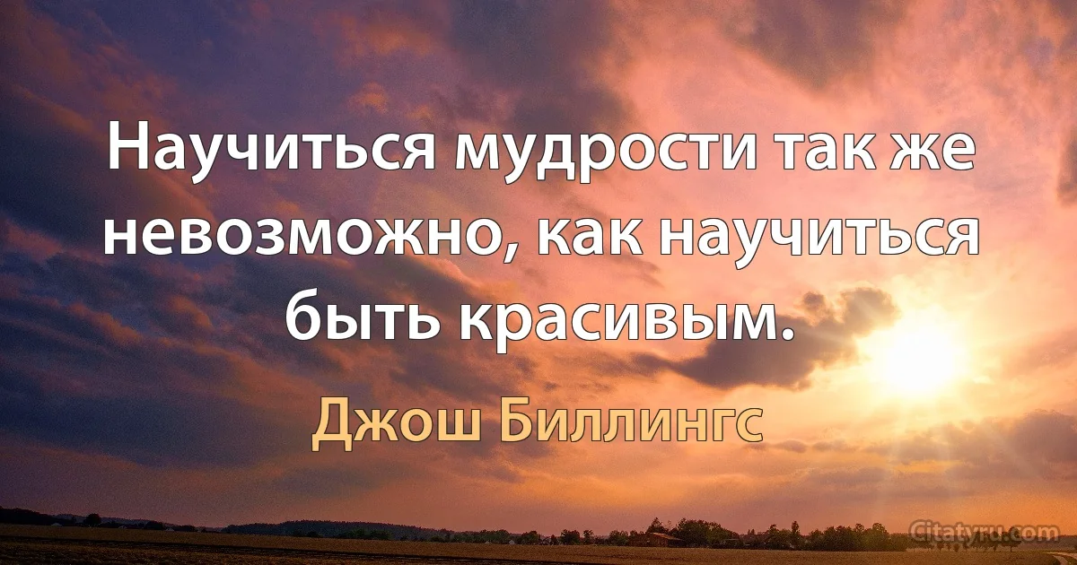 Научиться мудрости так же невозможно, как научиться быть красивым. (Джош Биллингс)