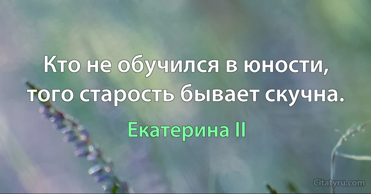 Кто не обучился в юности, того старость бывает скучна. (Екатерина II)