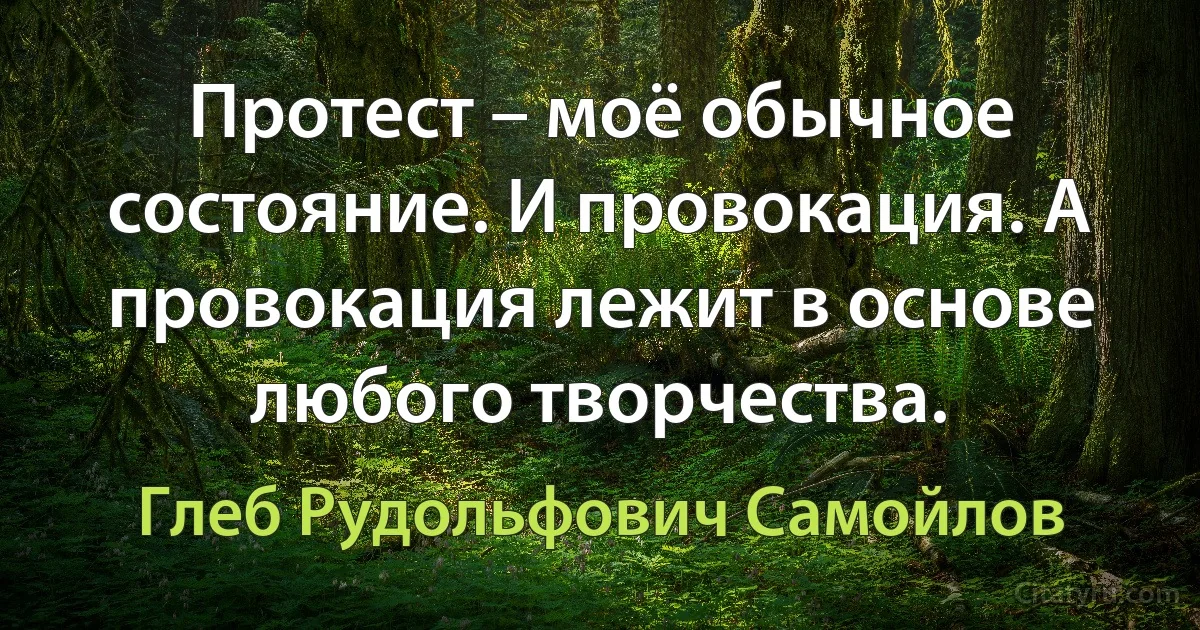 Протест – моё обычное состояние. И провокация. А провокация лежит в основе любого творчества. (Глеб Рудольфович Самойлов)