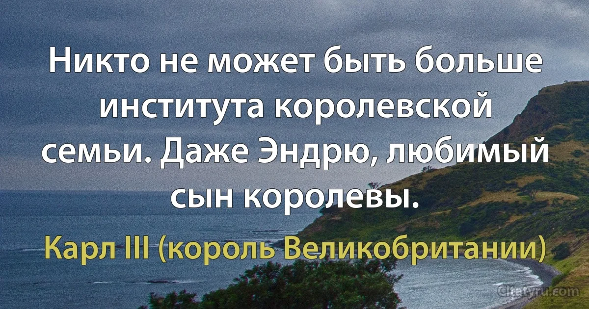 Никто не может быть больше института королевской семьи. Даже Эндрю, любимый сын королевы. (Карл III (король Великобритании))