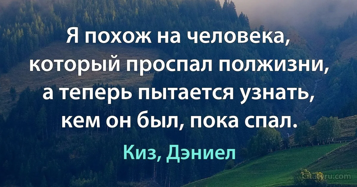 Я похож на человека, который проспал полжизни, а теперь пытается узнать, кем он был, пока спал. (Киз, Дэниел)