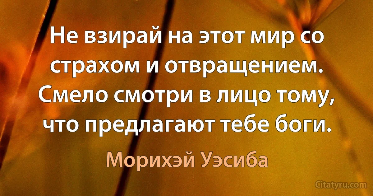 Не взирай на этот мир со страхом и отвращением. Смело смотри в лицо тому, что предлагают тебе боги. (Морихэй Уэсиба)