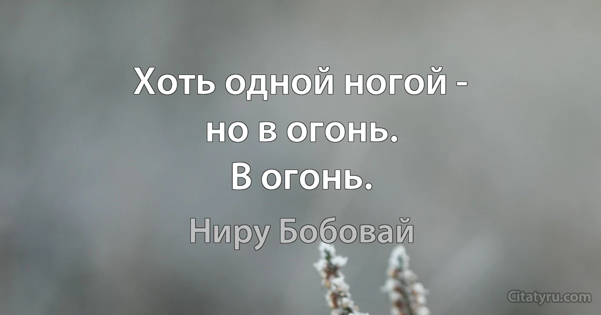 Хоть одной ногой -
но в огонь.
В огонь. (Ниру Бобовай)