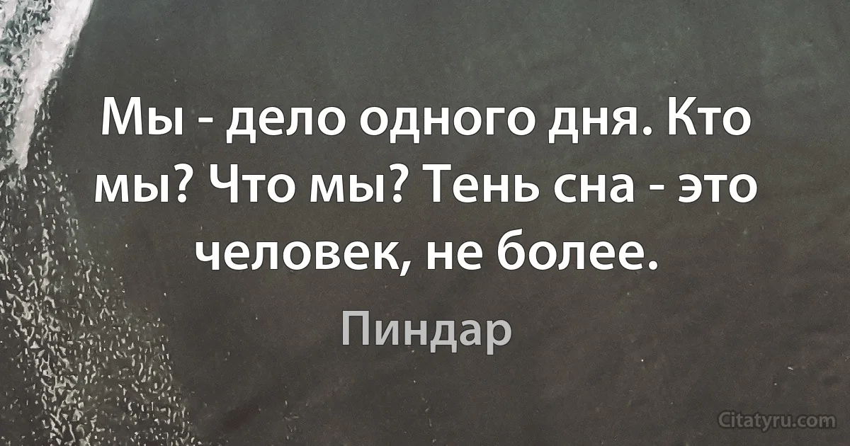 Мы - дело одного дня. Кто мы? Что мы? Тень сна - это человек, не более. (Пиндар)