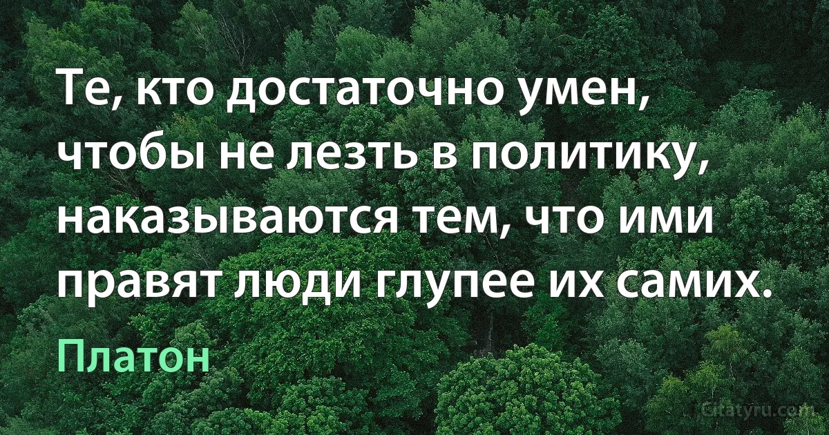 Те, кто достаточно умен, чтобы не лезть в политику, наказываются тем, что ими правят люди глупее их самих. (Платон)