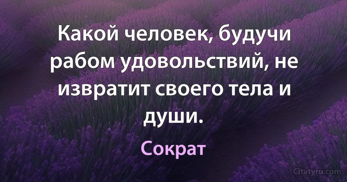 Какой человек, будучи рабом удовольствий, не извратит своего тела и души. (Сократ)