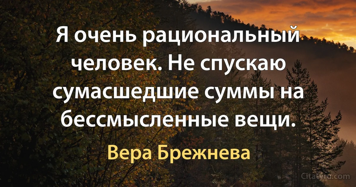 Я очень рациональный человек. Не спускаю сумасшедшие суммы на бессмысленные вещи. (Вера Брежнева)